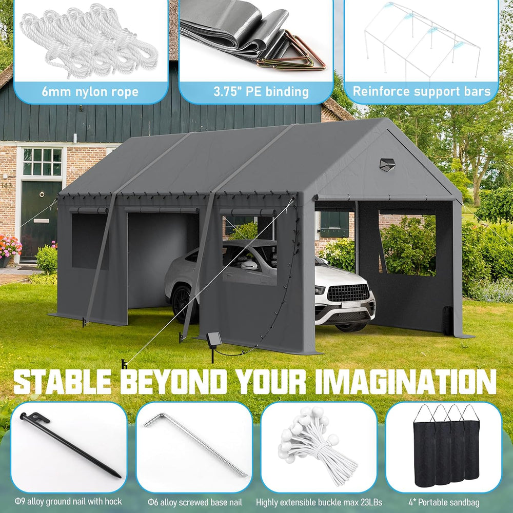 10x20 Heavy Duty Carport, Portable Garage with Doors & Windows