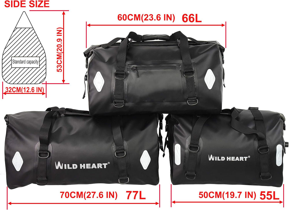 WILD HEART Waterproof Bag 55L 66L 77L Motorcycle Dry Duffel Bag for Travel,Mo...