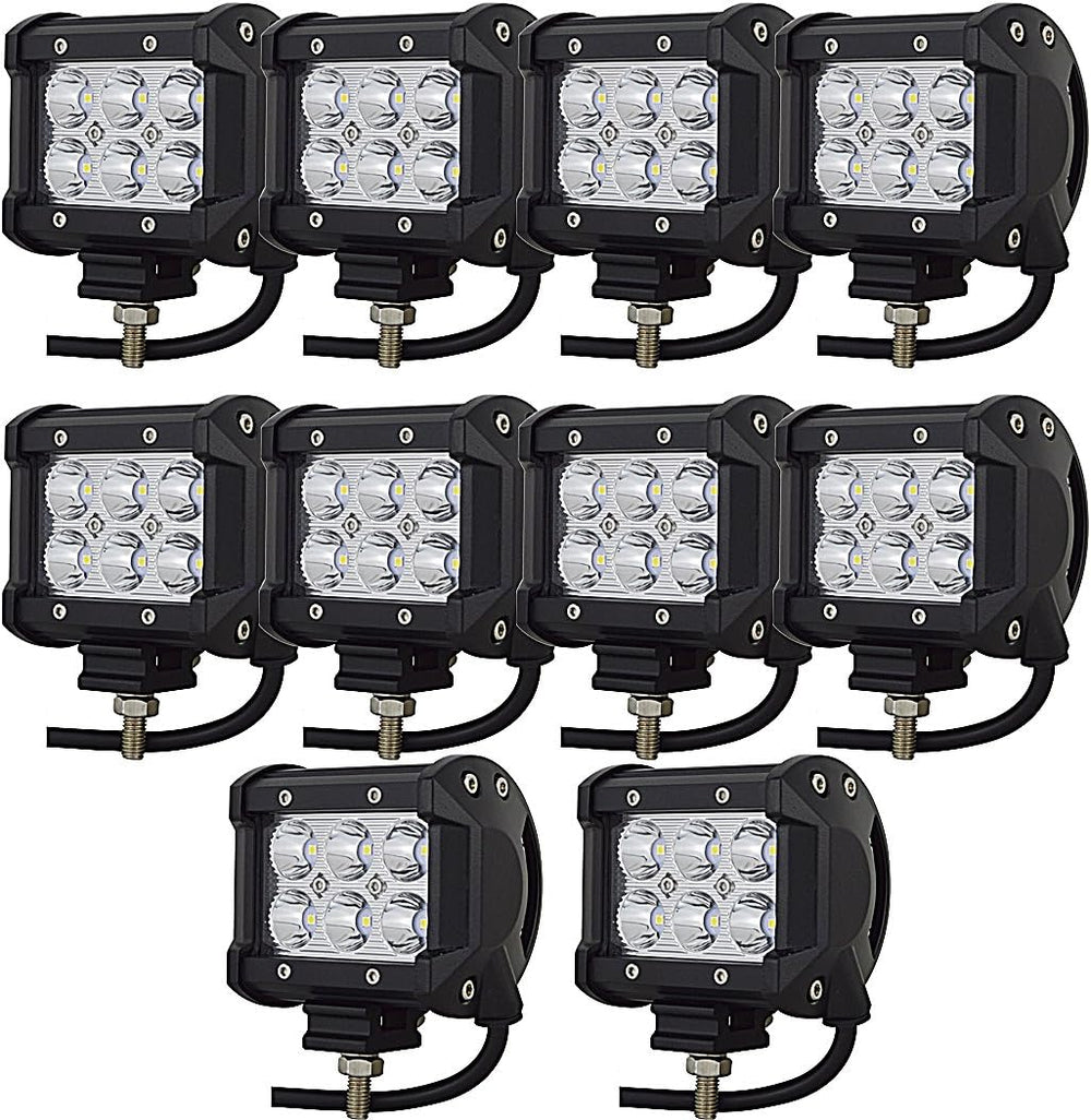 AUXTINGS 10 Piece 4 inch 18W Spot LED Work Light Bar Driving Lamp for Jeep Of...