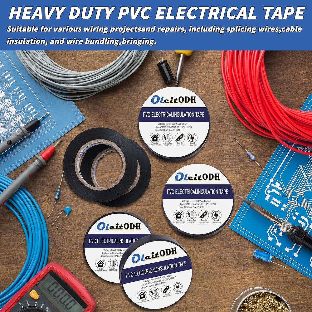 Oleitodh 100 Rolls Black Electrical Tape Bulk 3/4 Inch x 66FT Vinyl Tape