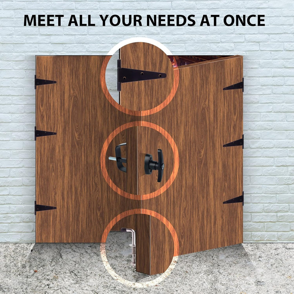6" Shed Door Hardware Kit with T-Handle Lock & 5 Keys - 6 Hinges, 2 ...