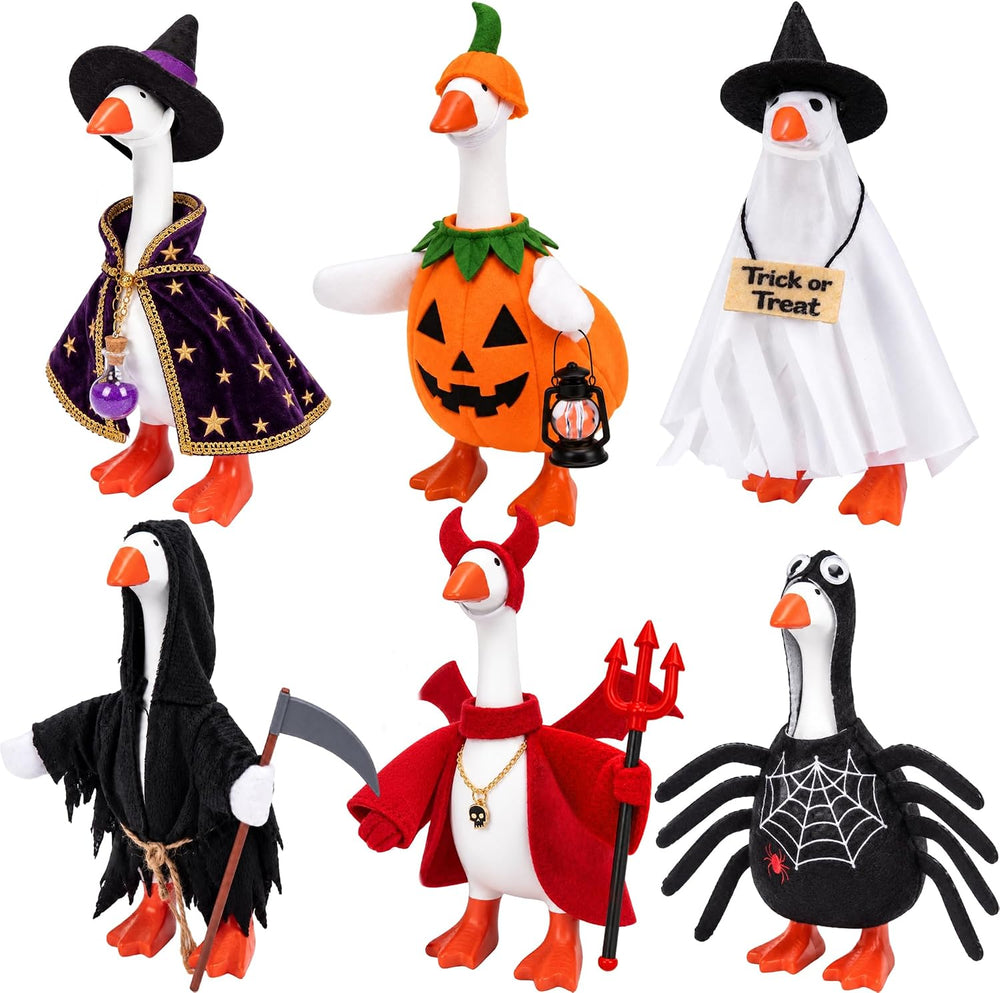 7 Inch Mini Desk Goose Statue with 6 Sets Halloween Outfits