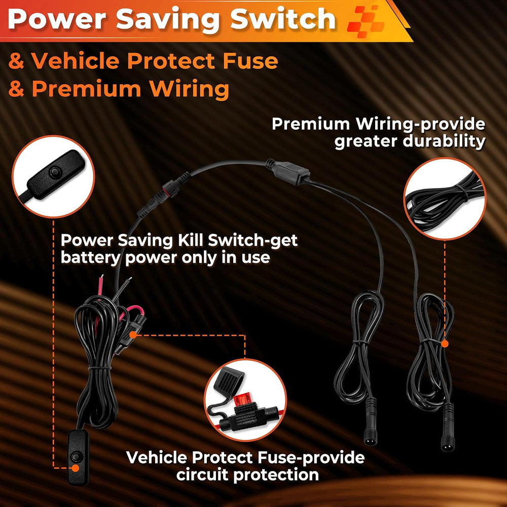 12 Pods Pure White LED Rock Lights Kit with Switch Wiring Harness