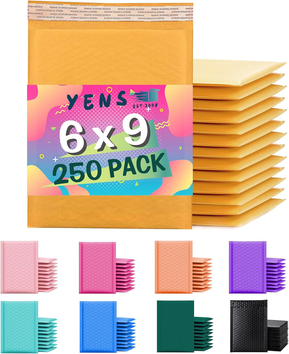 Yens Kraft Bubble Mailers 6x10 250 Pack Usable Space 6x9 KF#0-250