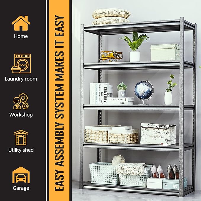 Rigma 5 Tier Garage Shelf, Heavy Duty Steel Shelving Unit, Adjustable Metal