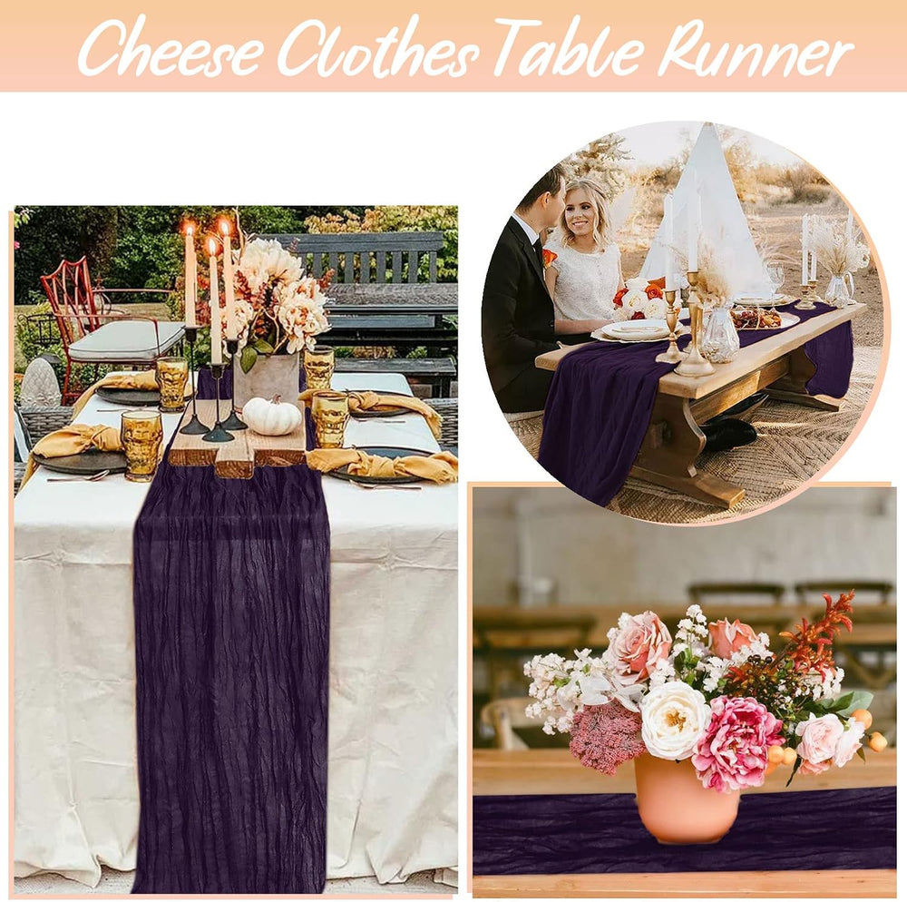 FANPROMS Purple Cheesecloth Table Runner 6 Pack 10FT Rustic Gauze Table Runne...