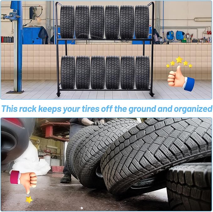 Rolling Tire Rack For Garage, Tire Storage Rack, Adjustable Metal