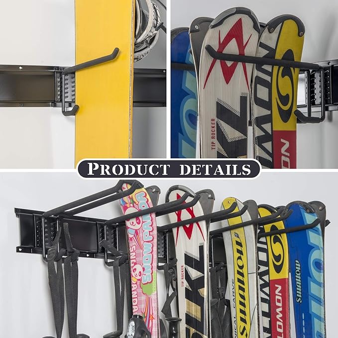 WALMANN Garage Storage Organization System Ski Wall Rack 10 Pairs of Skis Mount