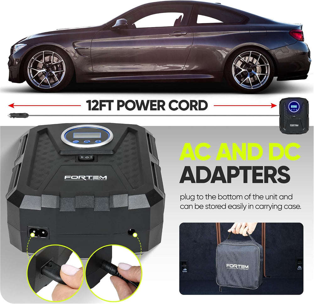 FORTEM Tire Inflator Portable Air Compressor - Air Pump for Tires & Bikes