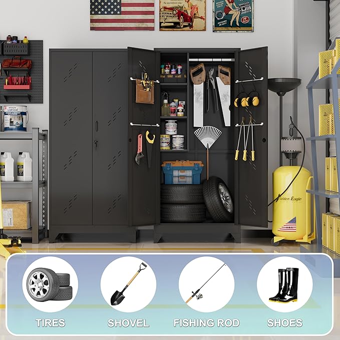 Metal Garage Storage Cabinet, 75” Cleaning Tool Cabinet