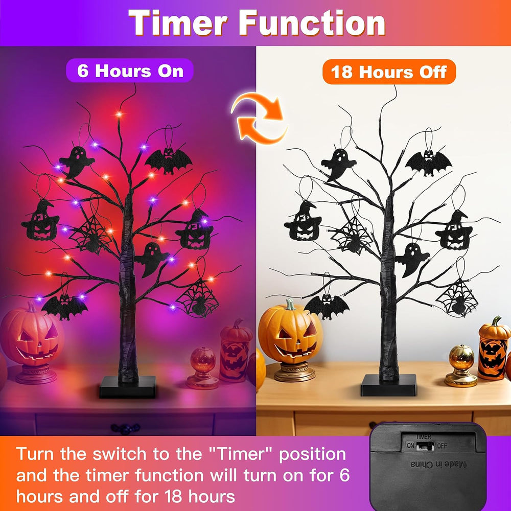 Halloween Decorations Indoor 2 Pack 24 Inch Black Halloween Tree with 24 LED ...