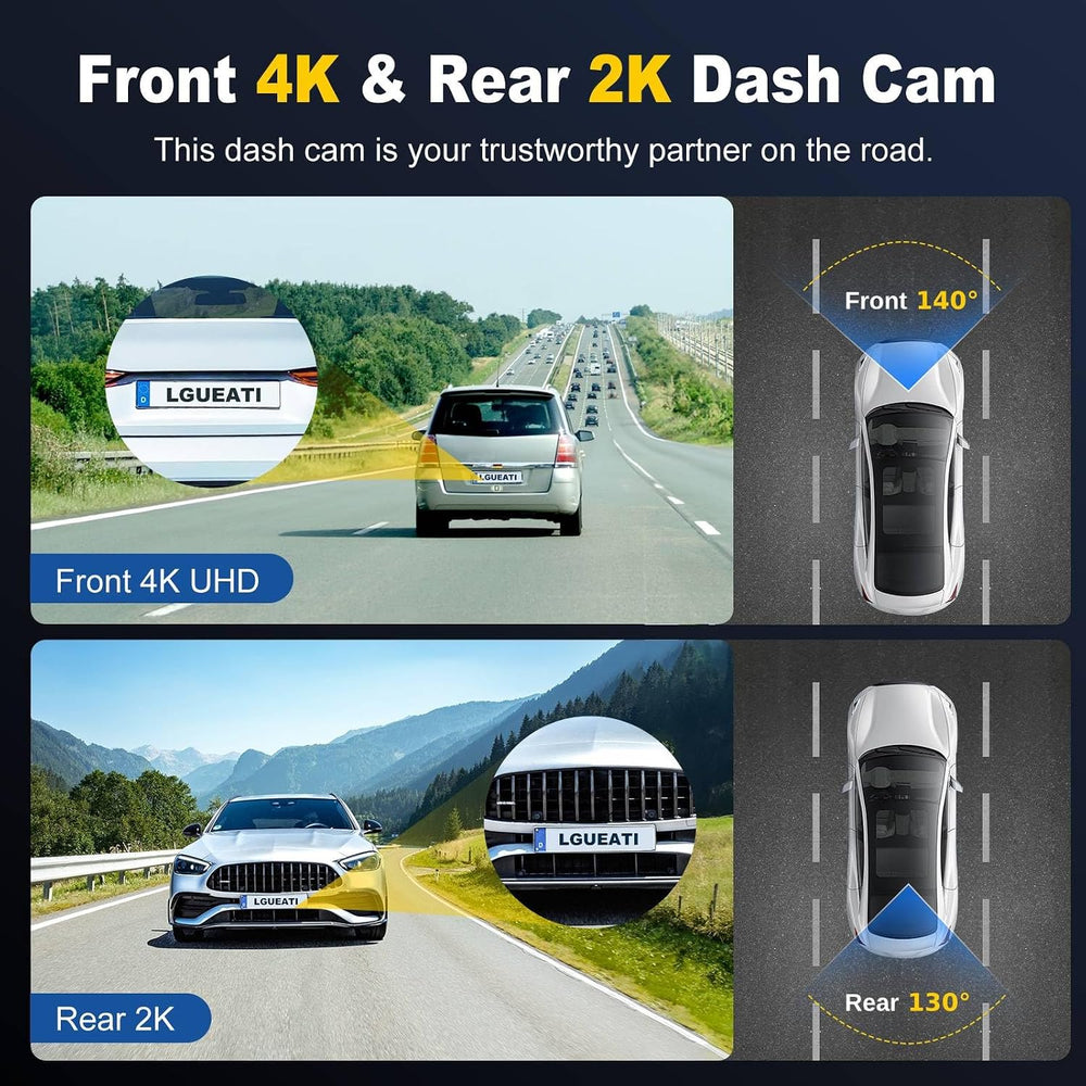 Dash Cam, 4K+2K Full HD Dash Cam Front and Rear, Dash Camera for Cars with Bu...