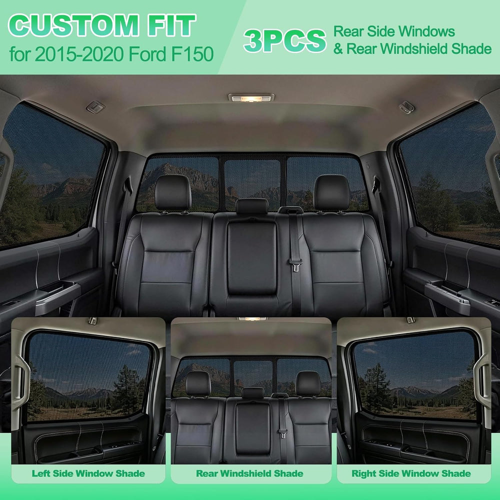 F150 Rear Window Shades 2015-2020, 3PCS Full Coverage Set | Custom Fit, Full ...