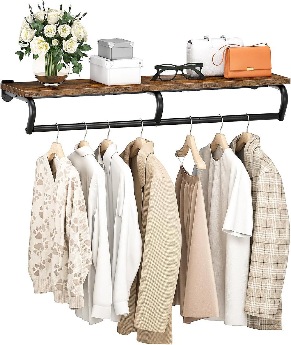 CHOEZON Wall Mounted Clothes Rack, Metal Garment Rack with Top Shelf, Laundry...
