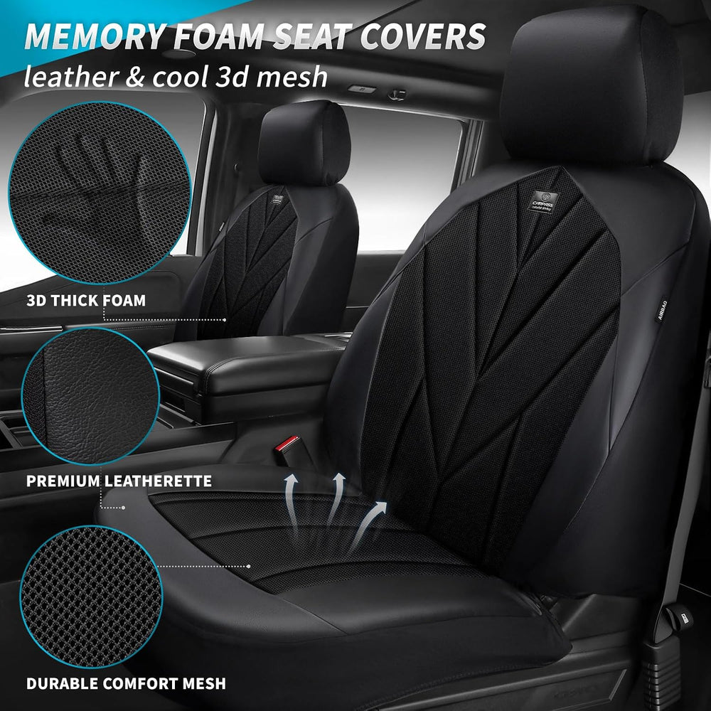 CAR PASS Airy Cool Memory Foam Seat Covers, Leather Mesh Thick Car Seat Cover...
