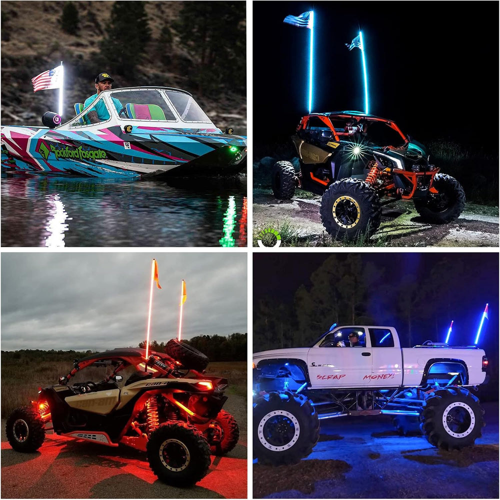Ehaho 2 Pack 3FT Whip Lights with Spring Base,LED Whip Light with App & R...