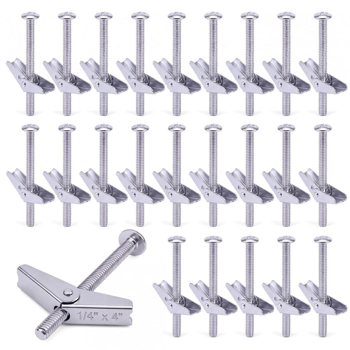 100-Pack 1/4" x 4" Toggle Bolts, Heavy Duty Spring Toggle Anchors for Thick Drywall and Plaster, Zinc Plated Steel Hollow Wall Butterfly Bolts for Mounting Shelving Cabinets TV Brackets