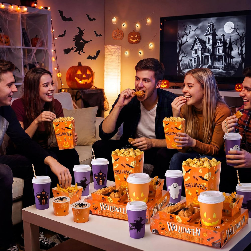 Bokon 172 Pcs/ 24 Sets Halloween Movie Night Snack Trays Supplies