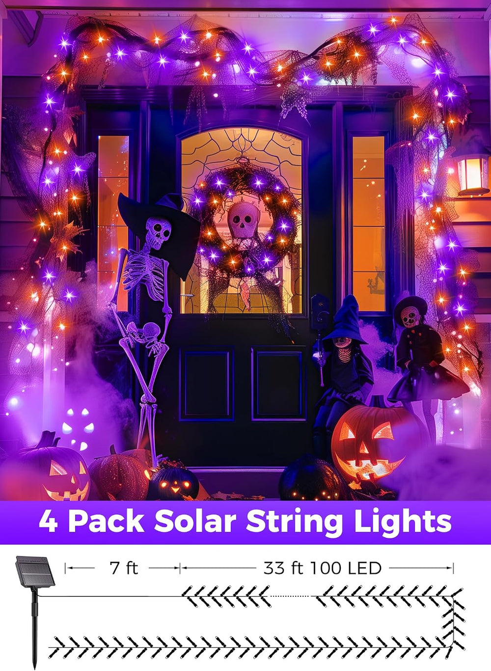 Minetom Halloween Solar Lights Outdoor,4Pack Total 160FT Halloweeen Light