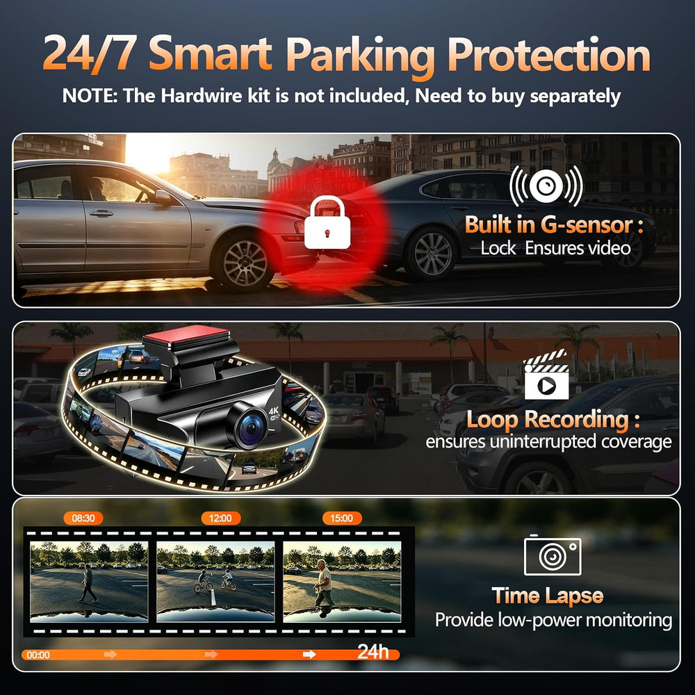 4K Dual Dash Cam Front and Rear,Starlight Night Vision G Sensor ADAS