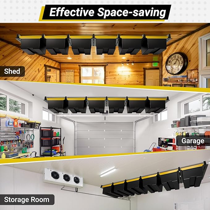 6-bin Overhead Garage Storage Rack, Ceiling Storage Racks Heavy Duty, Powder