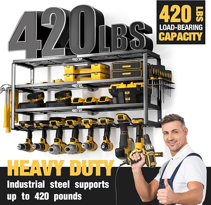 YYR 4 Layer Power Tool Organizer Wall Mount, Cordless Drill Hanger Storage Rack