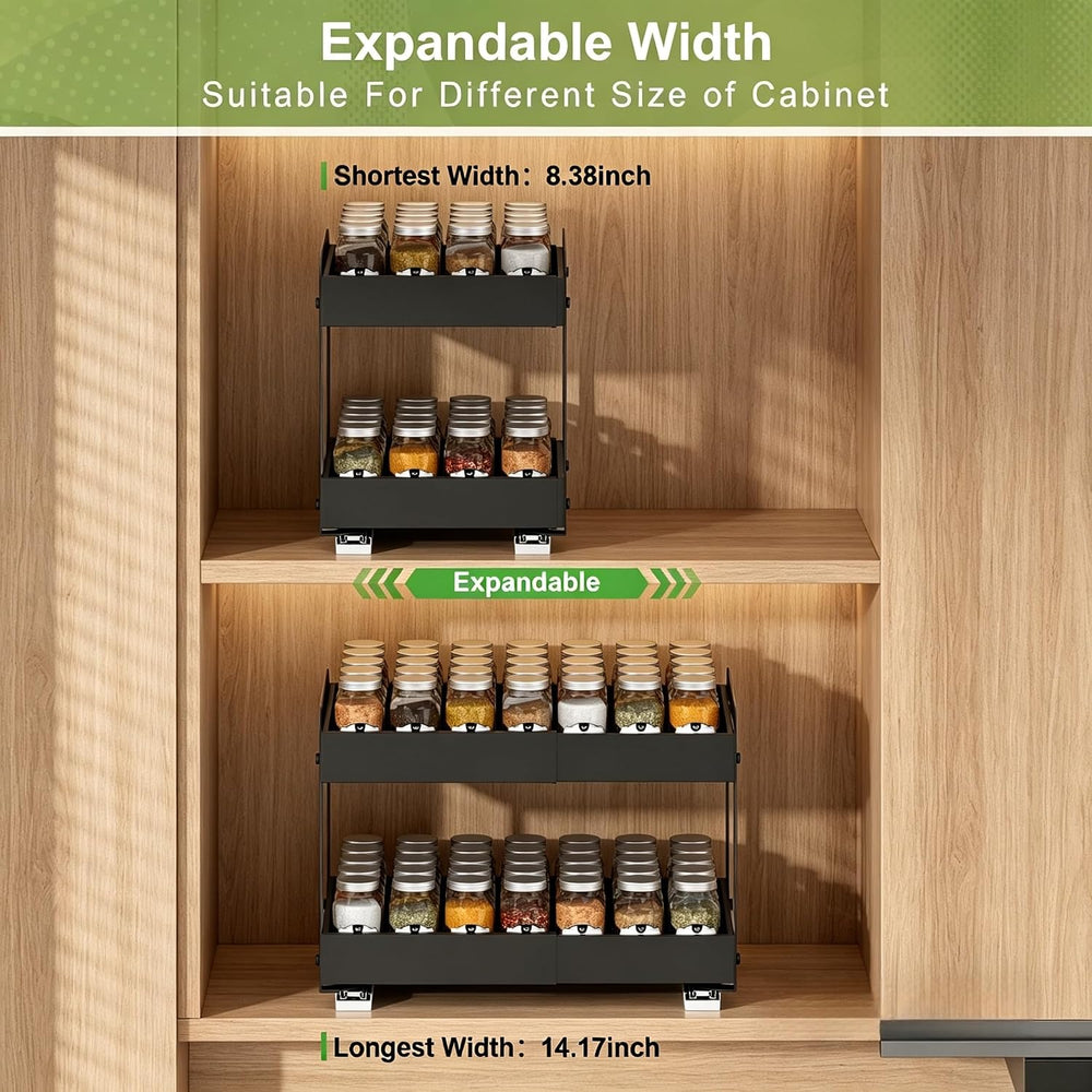 Across-Star Expandable Pull Out Drawers For Shallow Cabinets, 2-Tier Slide Ou...