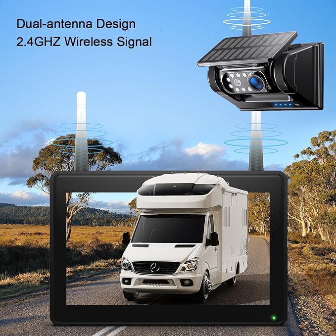 Fookoo 2 Magnetic Solar Wireless Backup Camera 7" IPS Touchscreen Monito...
