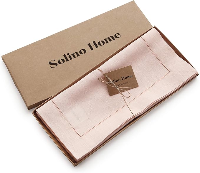 Solino Home Linen Pink Table Runner 90 Inches Long - 100% Pure Linen Hemstitc...