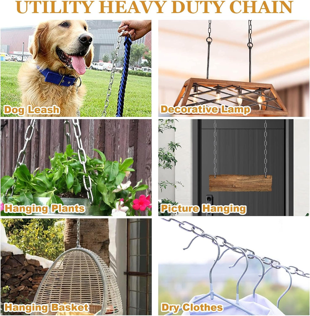WOPPLXY 19.6ft (6 m) Length Galvanized Steel Chain, 0.23 Inch(6 mm) Heavy Dut...