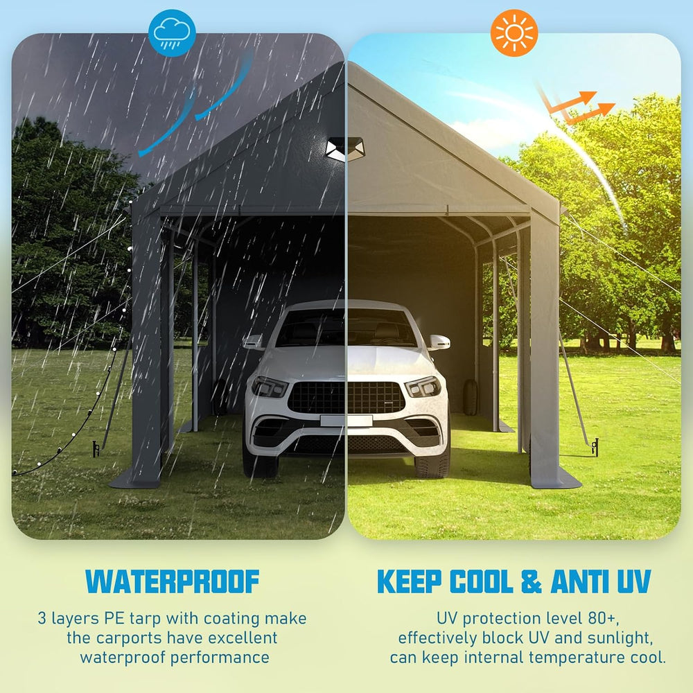 10x20 Heavy Duty Carport, Portable Garage with Doors & Windows
