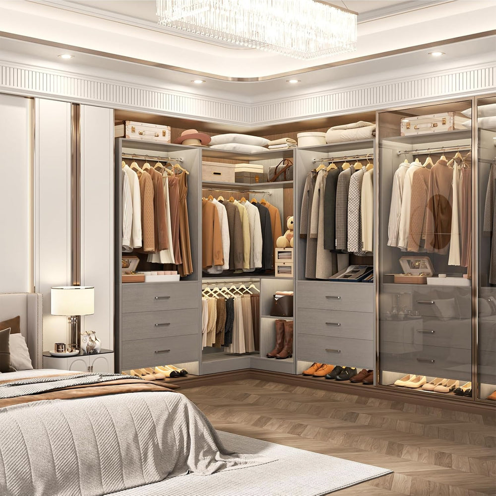 Aheaplus Closet System with 6 Drawers, 4 Hanging Rods & Corner Tower, Cor...