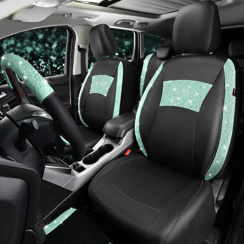 CAR PASS Universal Mint Leather Lace Car Seat Covers Full Set for Women Girls...
