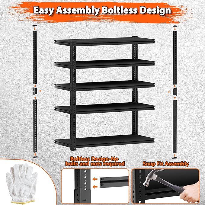 Storage Shelves Heavy Duty 4 PCS, 5-tier Adjustable Metal Industrial Utility