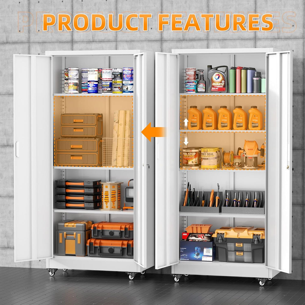 Superday 73" Metal Storage Cabinet with Wheels, Lockable Steel Utility C...