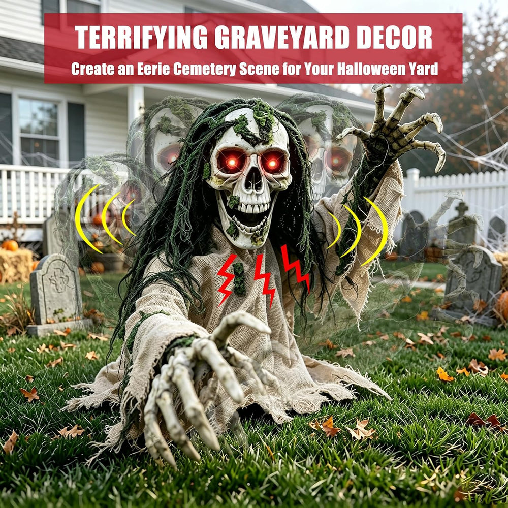 Halloween Animatronic Zombie Groundbreaker Outdoor Decor with Red Eyes