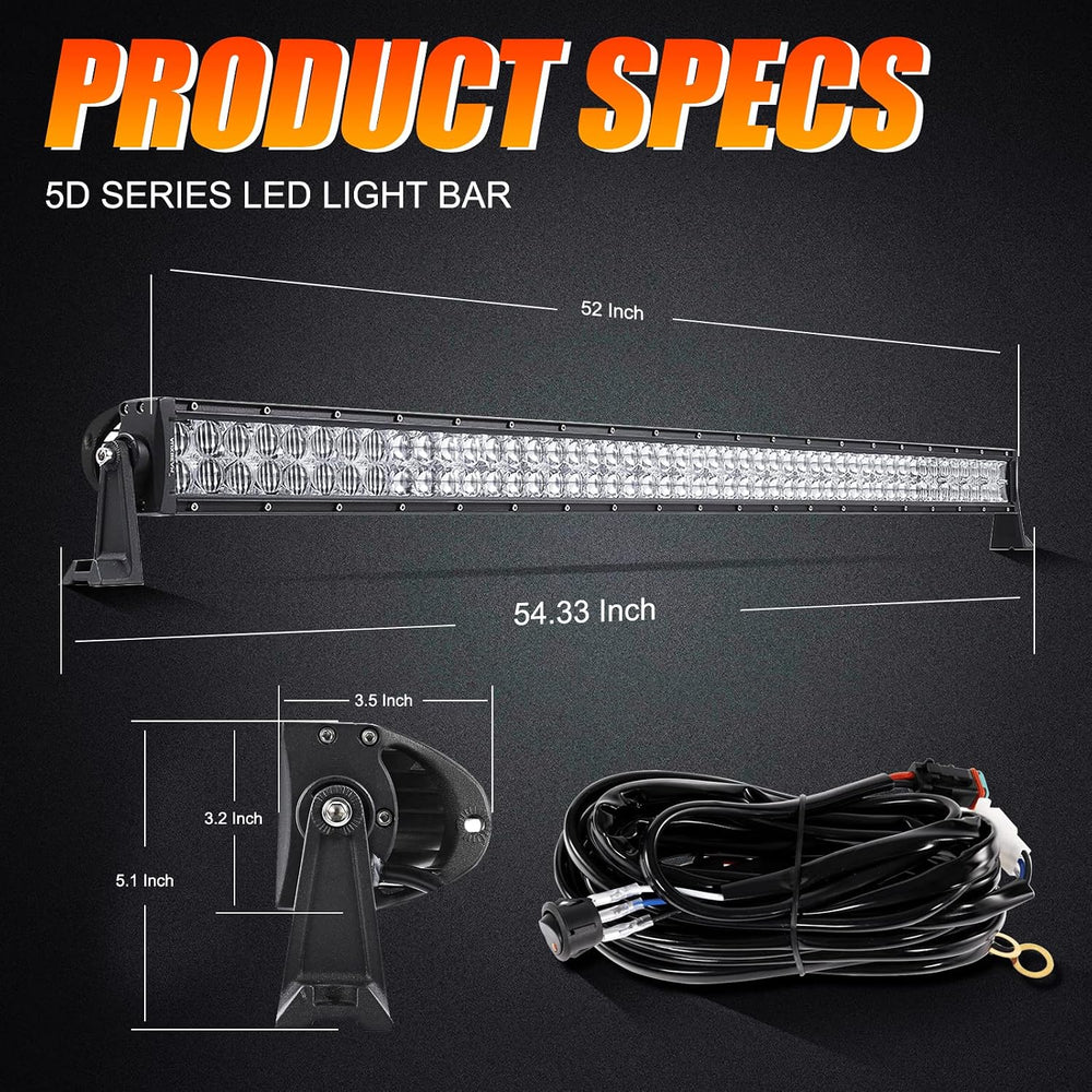 Auxbeam 5D Series 50 Inch LED Light Bar, 288W Off Road Driving Work Light