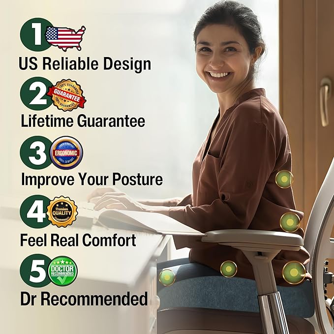 Pressure Relief Seat Cushion for Tailbone Pain – X Large Office Chair Cushion