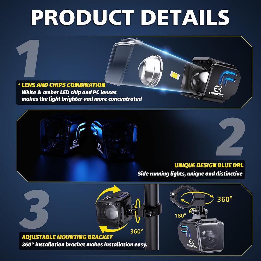 Motorcycle LED Fog Lights 2 Inch White/Amber Dual Color LED Pods Auxiliary 4 ...
