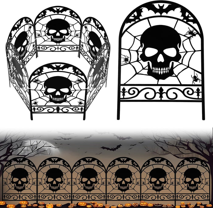 Yaocom 12 Pack Halloween Skull Fence, 16.5" H x 11.8" W Metal Outdoor Decor