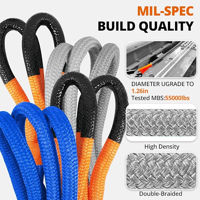 Kinetic Recovery Tow Rope: 1.26" x 30ft 55000LBS Snatch Strap