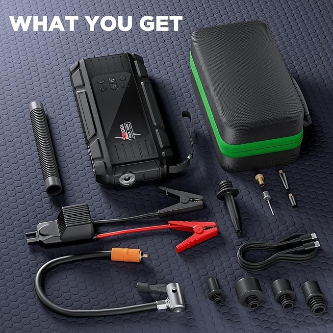 Jump Starter with Air Compressor: 4000A 150PSI Car Battery Charger - 65W Tire