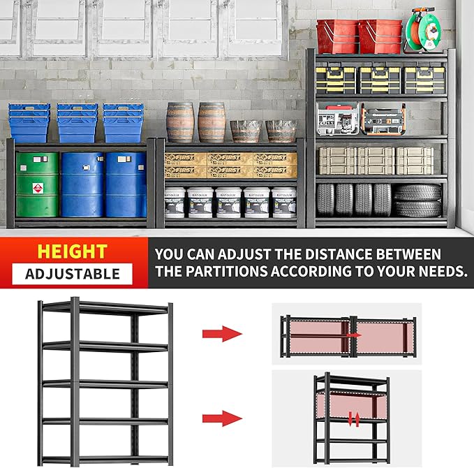 Metal Garage Storage Shelving Unit, 5-Tier Heavy Duty Adjustable Utility Shelves