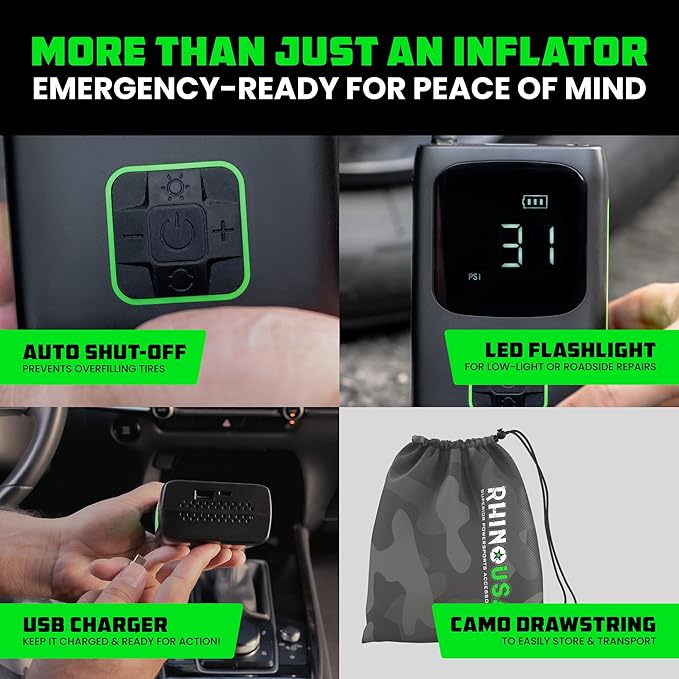 Rhino USA Tire Inflator Portable Air Compressor Upgraded Air Pump