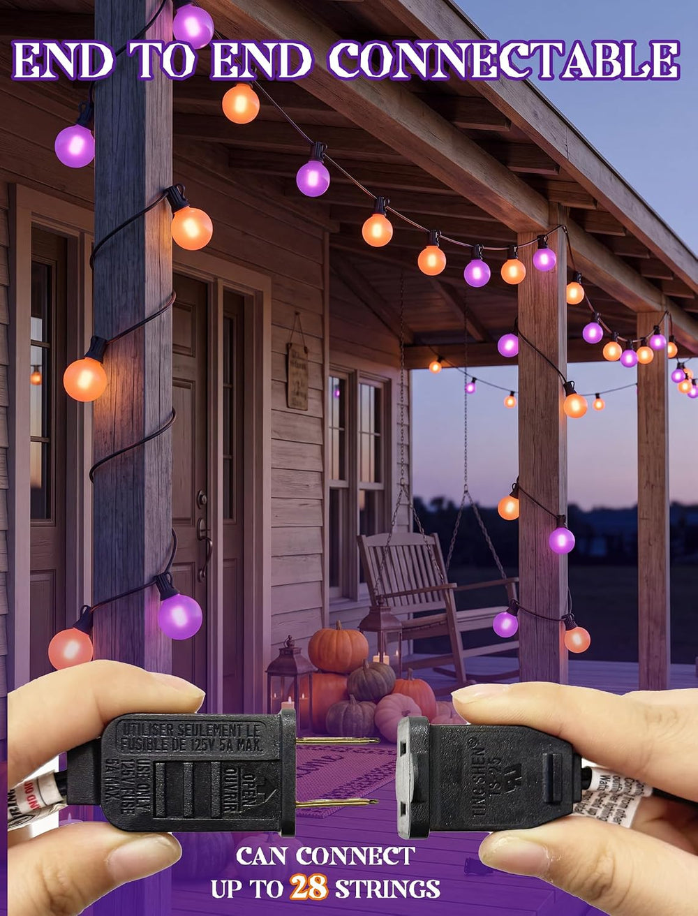 50FT G40 Halloween Orange and Purple Globe String Lights Outdoor Waterproof