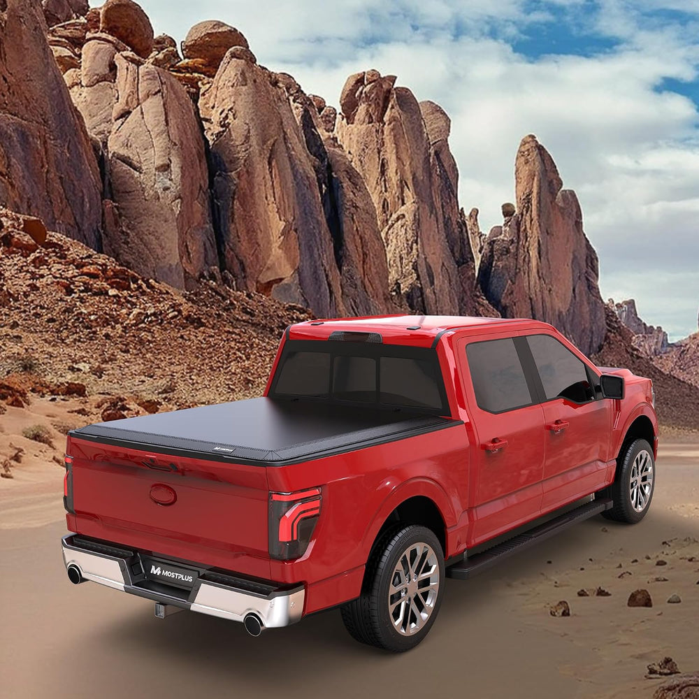 MOSTPLUS 5.5FT Quad Fold Soft Truck Bed Tonneau Cover On Top Compatible for F...