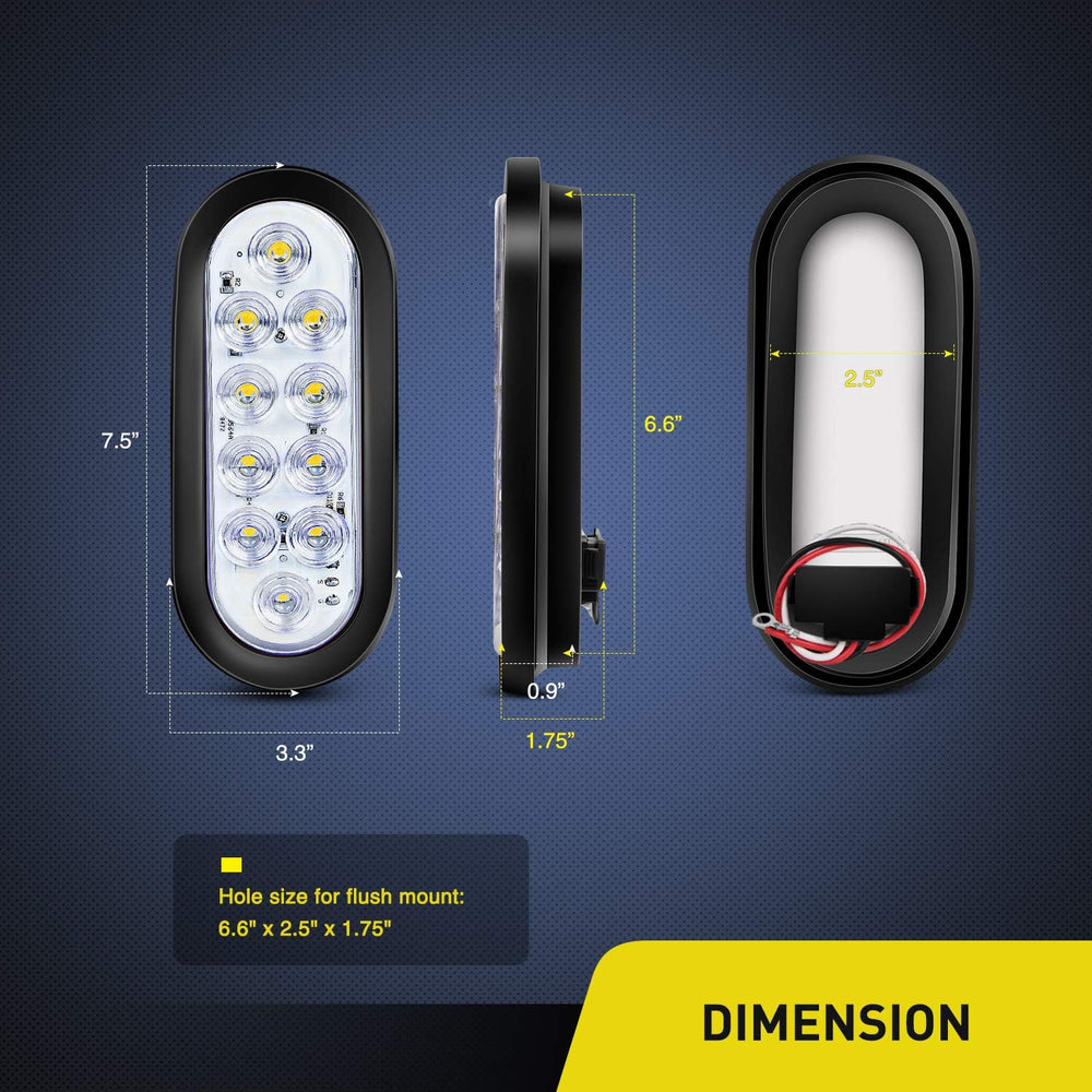 Nilight 6" Oval White LED Trailer Backup Light, White, 4 Pack,Grommet Mount
