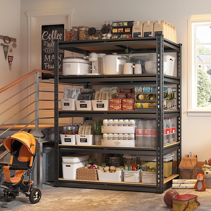 REIBII 2000LBS Garage Shelving Heavy Duty 72''H Storage Shelves 5 Tie...