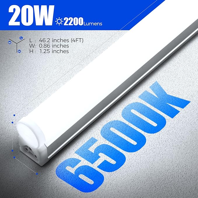 Barrina (6 Pack LED T5 Integrated Single Fixture, 6500K Super Bright White