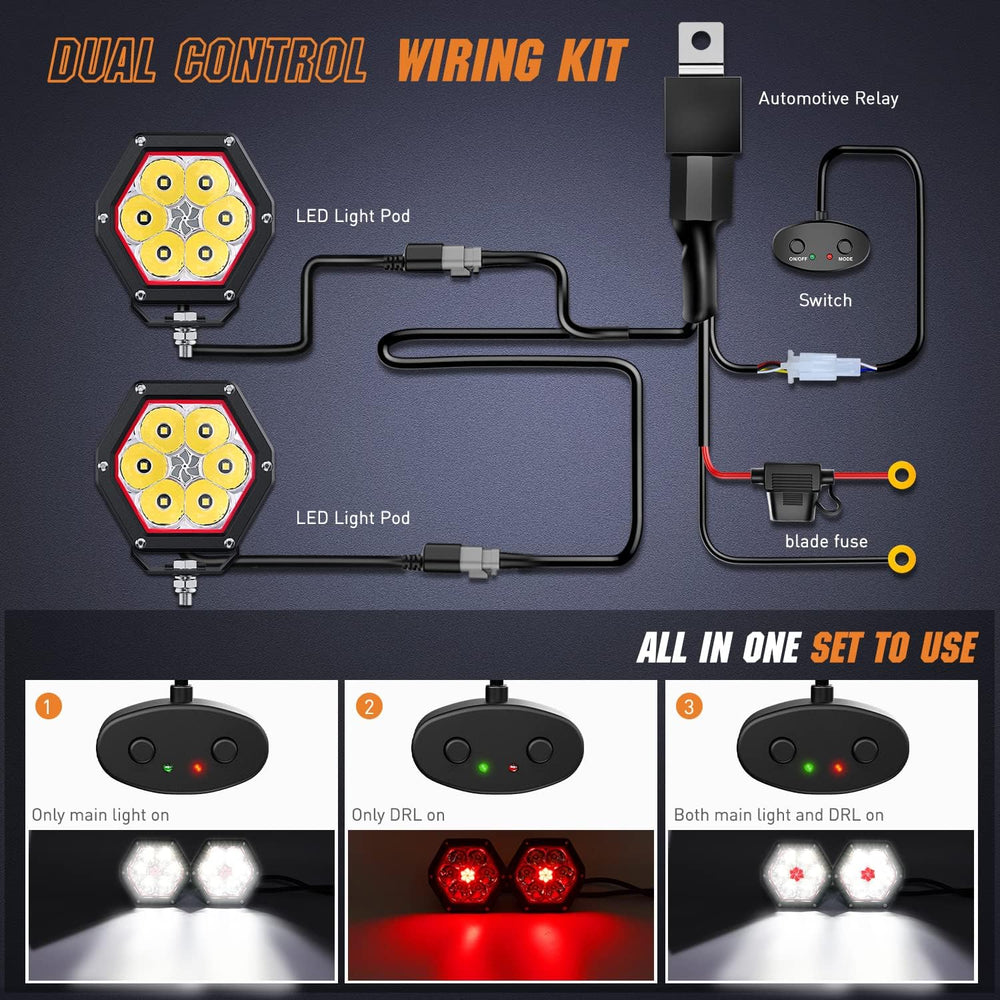 Nilight 4 Inch Hexagon 30 W 2600LM 10° Super Spot LED Pod Lights with DRL